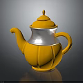 Yellow Pumpkin Shaped Teapot With Silver Top And Handle For Home Kitchen Use