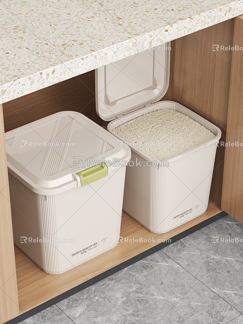 Kitchen Rice Bucket Cabinet Meters Marble Floor 3d model