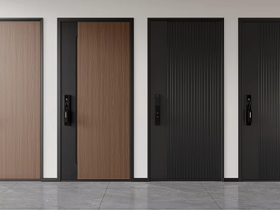 Modern Security Doors With Different Wooden Textures And Black Handles Design 3d model