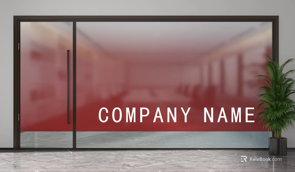 Transparent Glass Partition Design For Modern Office Interior With Company Name 3d model 