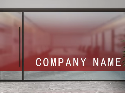 Transparent Glass Partition Design For Modern Office Interior With Company Name 3d model