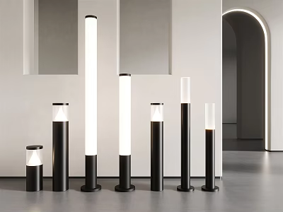 Modern Floor Lamps With Sleek Design And Various Heights In Minimalist Interior 3d model