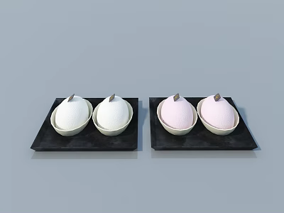 Elegant White And Pink Desserts Arranged On Black Serving Trays 3d model