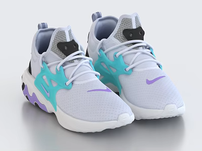 Light Gray Nike Sneakers With Light Blue And Purple Accents Mesh Upper Design 3d model