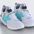 Light Gray Nike Sneakers With Light Blue And Purple Accents Mesh Upper Design