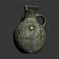 Ancient Style Hand Carved Stone Sculpture Vase With Textured Surface And Handle