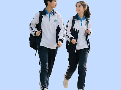 Two Students Wearing School Uniforms Carrying Backpacks Walking Outdoors Together 3d model