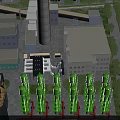 Industrial Factory Complex Featuring Green Equipment Chimney Surrounding Buildings Trees And Layout