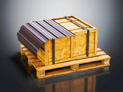 Wooden Crate With Metal Straps On Wooden Pallet For Secure Shipping And Storage 3d model