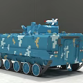 Blue Military Tank With Camouflage Pattern Detailed Tracks And Top Equipment Wheels