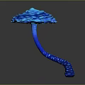Unique Blue Flower Shaped Mushroom With Curved Stem On Dark Background 3d model