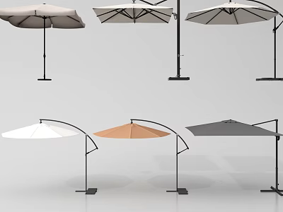 Outdoor Sunshade Umbrellas in Various Colors and Modern Designs with Sturdy Stands 3d model