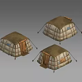 Traditional Nomadic Tents With Canvas Covers Wooden Doors Support Ropes And Classic Design