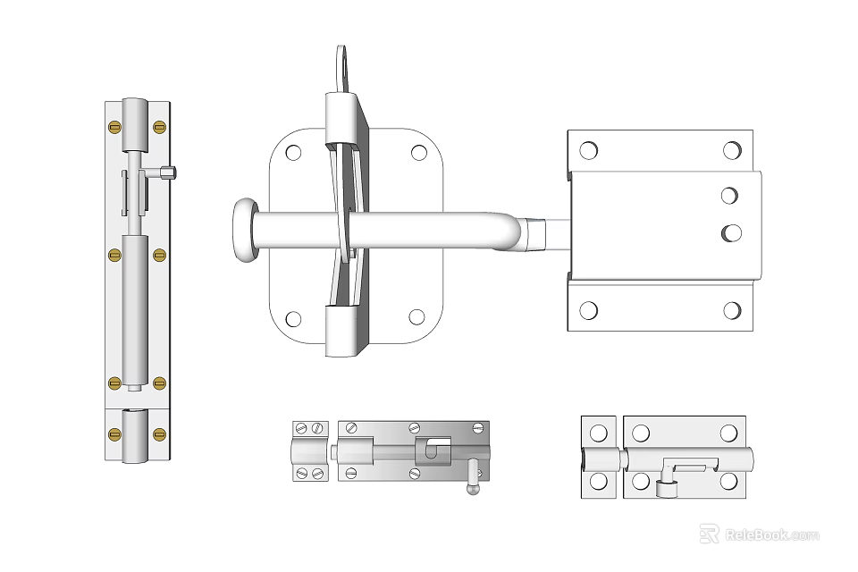 Various Detailed Metal Hardware Components Including Door Latch And Hinge Parts 3d model 