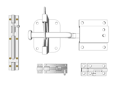 Various Detailed Metal Hardware Components Including Door Latch And Hinge Parts 3d model