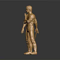 Golden Men Statues Standing Holding Sticks on Black Reflective Surface