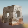 Aged Stone Pillar With Two Circular Holes And Red Brick Base 3d model