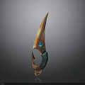 Unique Dagger Weapon Design With Orange Green Blade And Blue Circular Gem