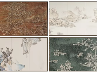 New Chinese Style Background Wall Landscape Painting Background Wall Hard Bag Background Wall 3d model