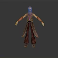 3D Character Model Featuring Pink Hair Crimson Purple Outfit Long Sleeves Loose Pants Gray Background
