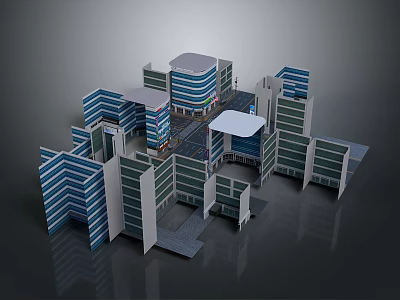 Cartoon Cityscape With Modern Buildings Various Shapes And Urban Layout Design 3d model