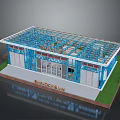 Steel Structure Building Model Featuring Blue Framework DAVCOCKS VN And Grass Area 3d model