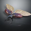 Detailed Dark Bodied Beetle Sculpture With Light Textured Wings As Decorative Piece