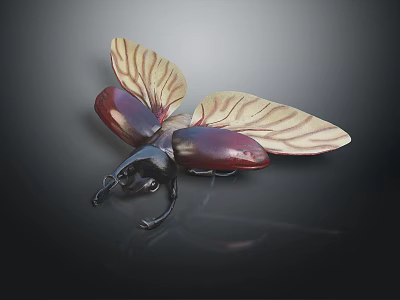 Detailed Dark Bodied Beetle Sculpture With Light Textured Wings As Decorative Piece 3d model
