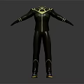 Black Fitted Jumpsuit With Green Yellow Accents Long Sleeves Pants And Collar Design