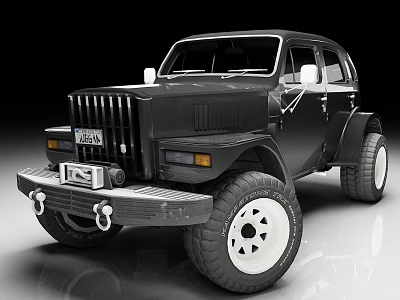 Black Vintage Off Road Vehicle With Large Tires And Classic Front Grille 3d model Black Vintage Off Road Vehicle With Large Tires And Classic Front Grille 3d model
