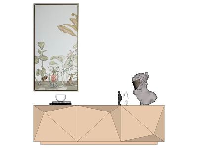 Wall Hanging Plant Painting With Geometric Cabinet Decorative Objects Books And Cup 3d model