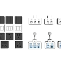 Black And White Electrical Switch Panels With Various Outlet And Switch Designs 3d model