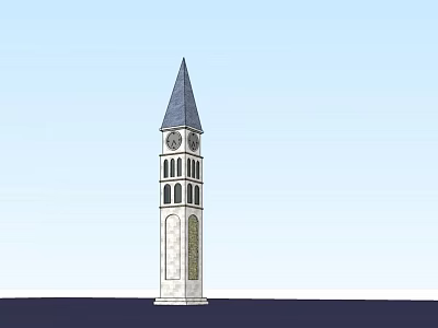 Beautiful White Clock Tower With Gray Spire And Classic Arched Windows 3d model