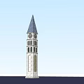 Beautiful White Clock Tower With Gray Spire And Classic Arched Windows