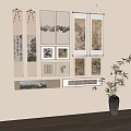 Chinese Traditional Scroll Paintings Wall Decor With Bamboo Plant Arrangement