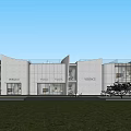 Modern Commercial Street With Curved Structure Glass Curtain Walls Entrance Design And Water Features