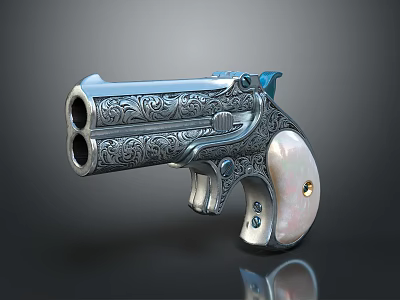 Decorative Engraved Revolver With Silver Metal Body And Mother Of Pearl Grip 3d model
