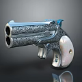 Decorative Engraved Revolver With Silver Metal Body And Mother Of Pearl Grip