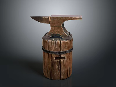 Vintage Anvil With Wooden Base Traditional Rustic Blacksmith Tool 3d model