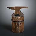 Vintage Anvil With Wooden Base Traditional Rustic Blacksmith Tool