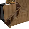 Interior Design Featuring Wooden Staircase with Carved Handrail Carpeted Steps and Wall Artwork