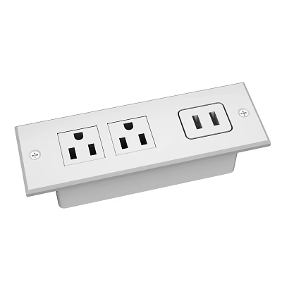 Modern White Switch Panel With Dual Power Outlets And USB Charging Ports 3d model