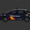 Policia Patrol Car With Blue Emergency Lights Citroen Logo And Colored Stripes