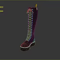 Black Leather Knee High Lace Up Boots With Yellow Stitching And Heel Tab