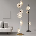 Modern Floor Lamps with Golden Black Poles and Transparent Petal Shades in Minimalist Living Room