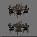 Elegant Classical Dining Table Set With Round Tabletop And Upholstered Chairs Centerpiece Decorations
