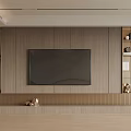 Modern TV Wall Interior Design With Wooden Panels Decorative Shelves And Ornaments