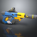 Modern 3D Model Blue Yellow Gray Sci Fi Gun With Scope And Stylish Design 3d model