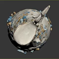 White Decorative Vase With Blue Gold Floral Patterns And Intricate Carved Details