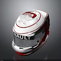 Red and White Renault Racing Helmet With Mirror Visor And Smooth Surface Design